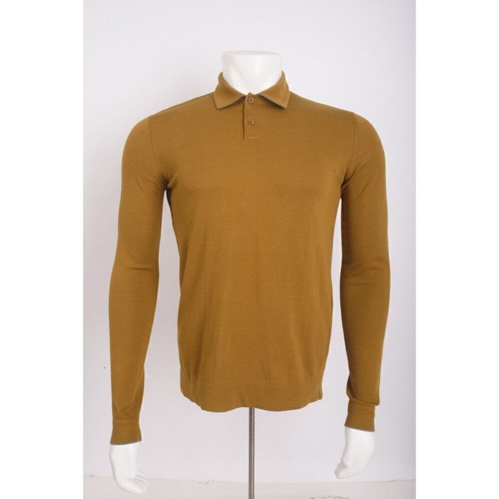 Loro Piana Womans Polo Shirt Top Sweater Size 48 US 14 Mustard Brown Cotton NWT